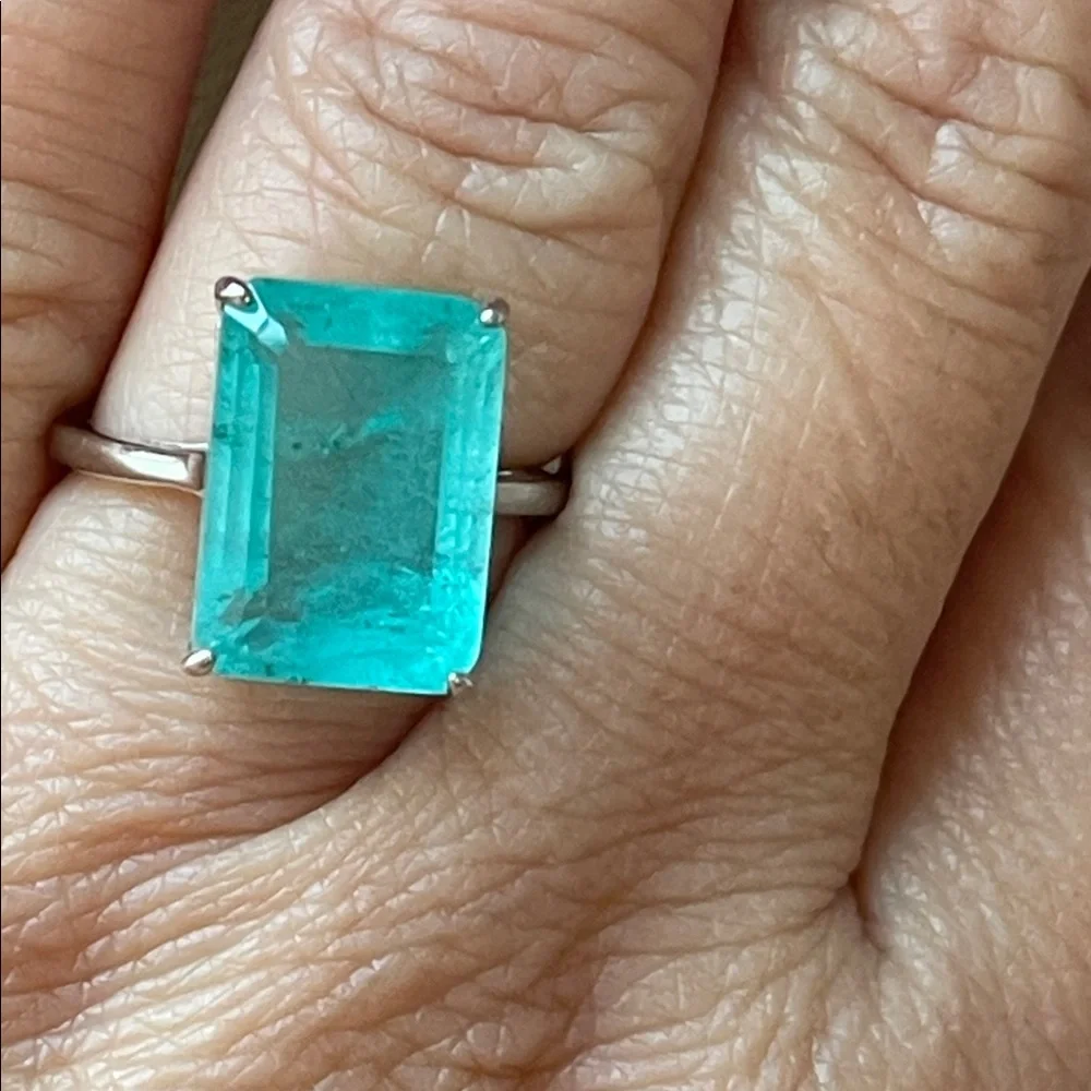 NWT Elegant 925 Silver Paraiba Doublet Natural Quartz 14X10mm Ring Size 6